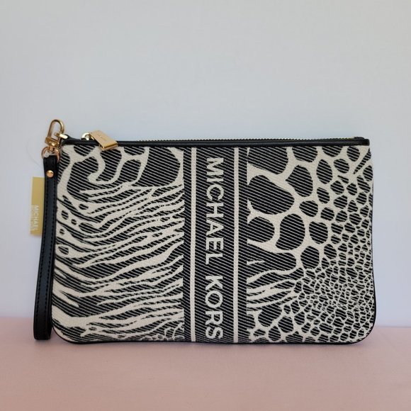 MICHAEL KORS Jet Set Charm Signature Logo Wristlet/Pouch- Black Multi - Picture 1 of 16